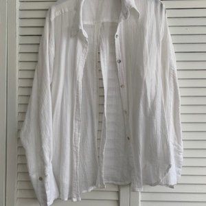 Line By K White semi-sheer button down shirt
